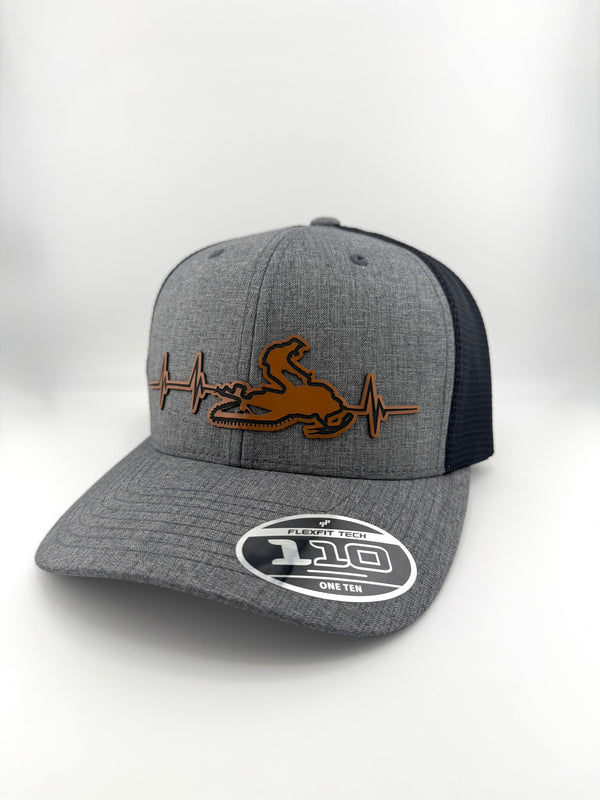 Snowmobile Heartbeat Trucker Hat – Flexfit 110M Snapback