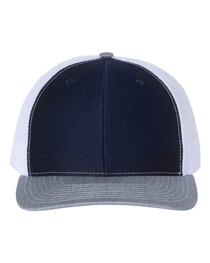 Black and white cap with gray brim on a white background
